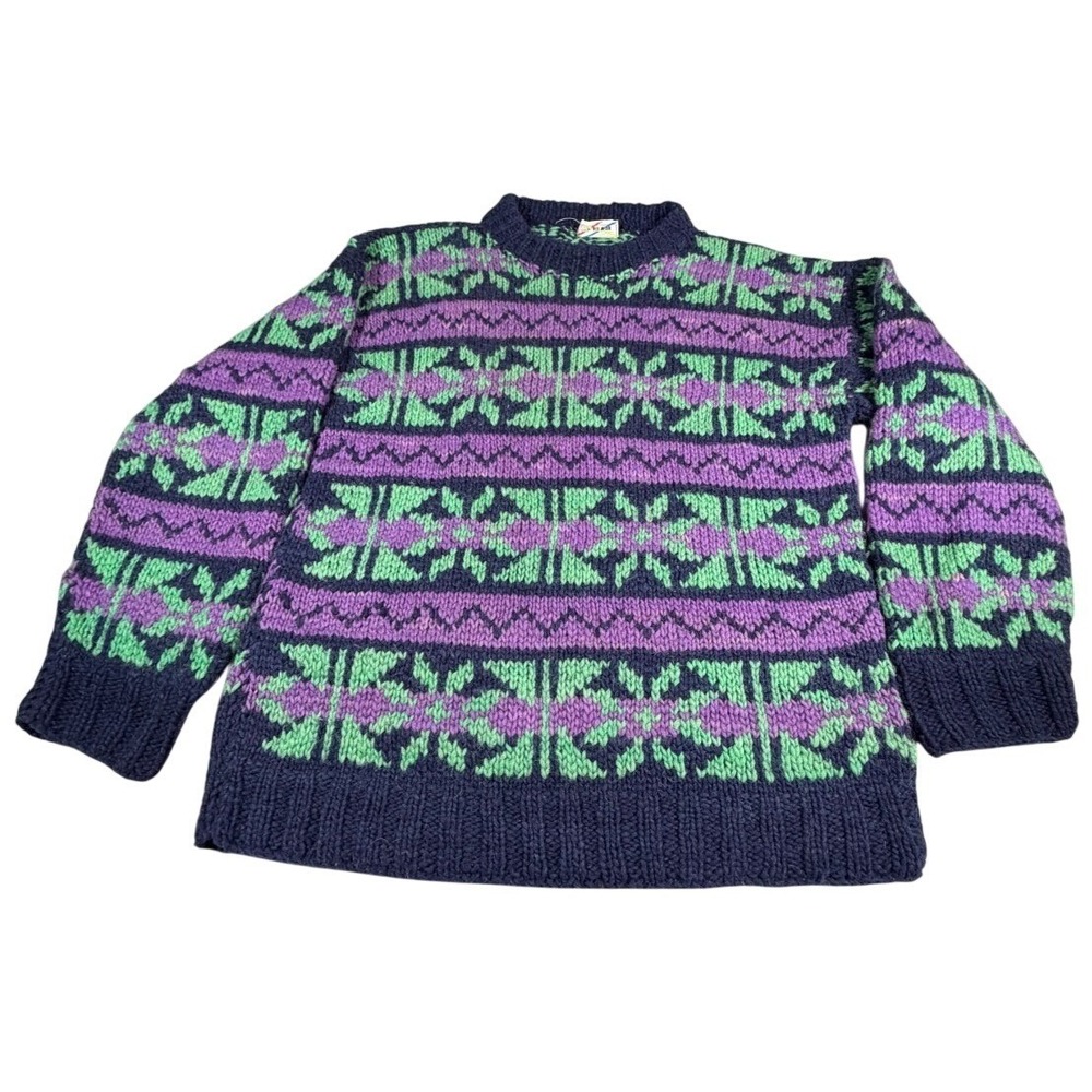 Vintage Rey Wear Wool Chunky-Knit Sweater Adult  Purple green blue missing tag
